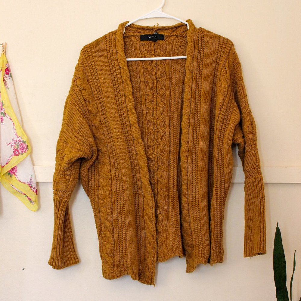Forever 21 Women's Cardigan Sweater Size M Mustard Yellow